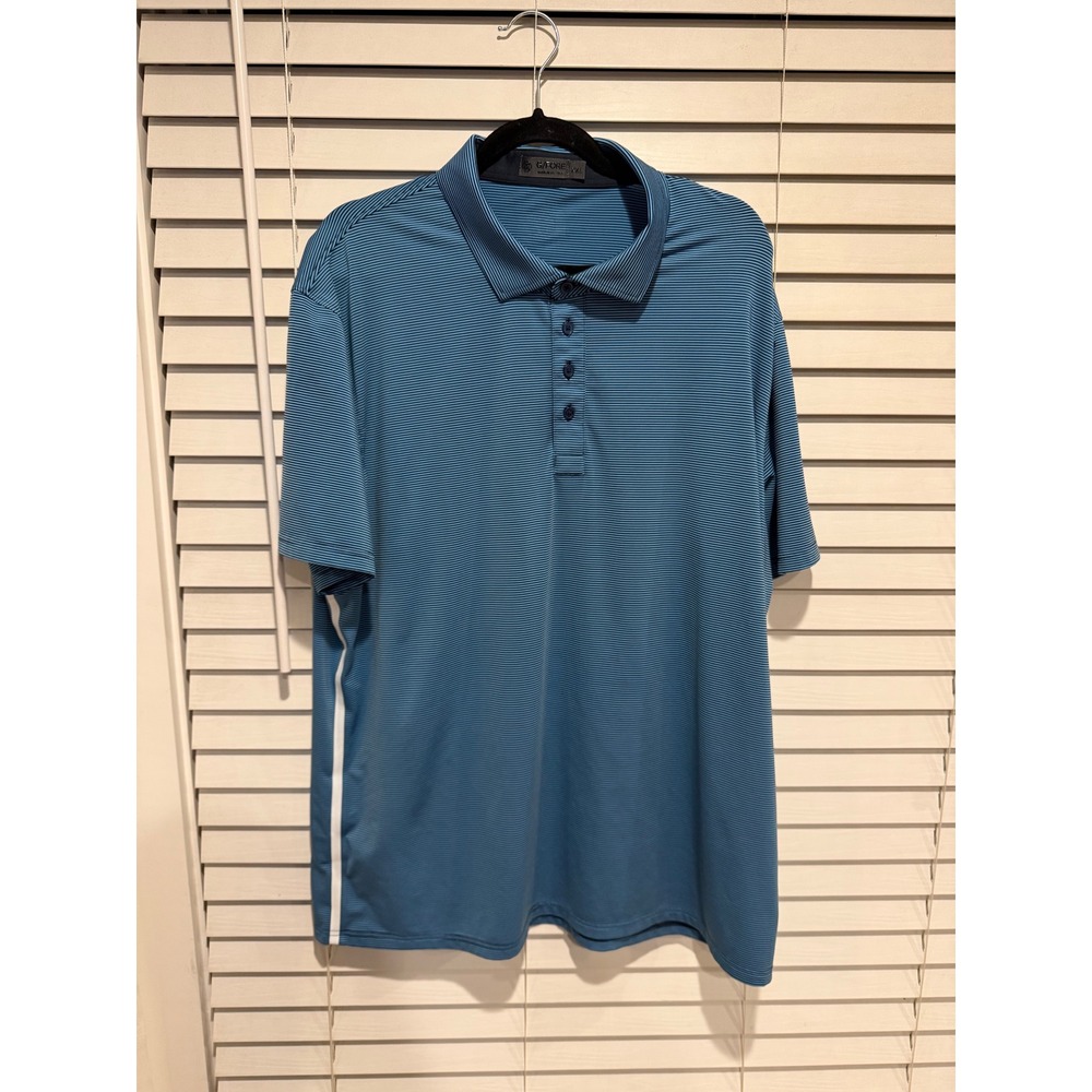 G/FORE Mens‎ XXL Blue Micro Stripe Performance Golf Polo Shirt Side Stripe Logo